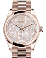 Rolex Lady-Datejust 31 Rose Gold Mother of Pearl Butterfly Diamond Paved Dial & Smooth Domed Bezel President Bracelet 278245