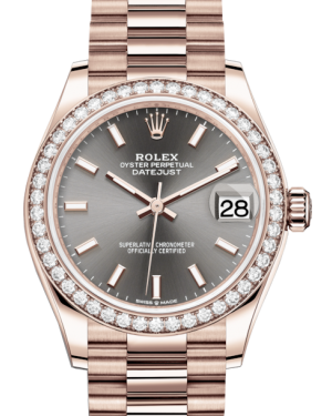 Rolex Lady-Datejust 31 Rose Gold Rhodium Index Dial & Diamond Bezel President Bracelet 278285RBR