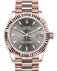 Rolex Lady-Datejust 31 Rose Gold Rhodium Index Dial & Fluted Bezel President Bracelet 278275