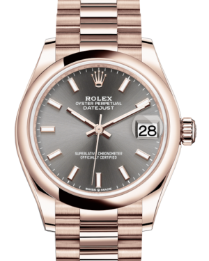 Rolex Lady-Datejust 31 Rose Gold Rhodium Index Dial & Smooth Domed Bezel President Bracelet 278245