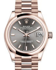 Rolex Lady-Datejust 31 Rose Gold Rhodium Index Dial & Smooth Domed Bezel President Bracelet 278245