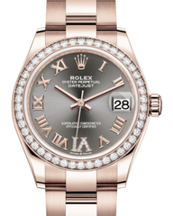 Rolex Lady-Datejust 31 Rose Gold Rhodium Roman Diamond VI Dial & Diamond Bezel Oyster Bracelet 278285RBR