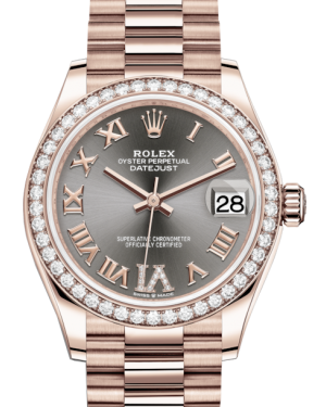Rolex Lady-Datejust 31 Rose Gold Rhodium Roman Diamond VI Dial & Diamond Bezel President Bracelet 278285RBR