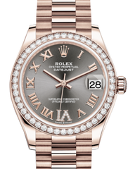 Rolex Lady-Datejust 31 Rose Gold Rhodium Roman Diamond VI Dial & Diamond Bezel President Bracelet 278285RBR