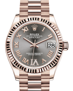 Rolex Lady-Datejust 31 Rose Gold Rhodium Roman Diamond VI Dial & Fluted Bezel President Bracelet 278275
