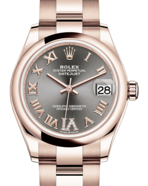 Rolex Lady-Datejust 31 Rose Gold Rhodium Roman Diamond VI Dial & Smooth Domed Bezel Oyster Bracelet 278275