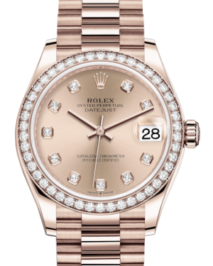 Rolex Lady-Datejust 31 Rose Gold Rose Diamond Dial & Diamond Bezel President Bracelet 278285RBR