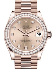 Rolex Lady-Datejust 31 Rose Gold Rose Diamond Dial & Diamond Bezel President Bracelet 278285RBR