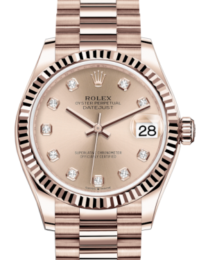 Rolex Lady-Datejust 31 Rose Gold Rose Diamond Dial & Fluted Bezel President Bracelet 278275