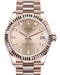 Rolex Lady-Datejust 31 Rose Gold Rose Diamond Dial & Fluted Bezel President Bracelet 278275