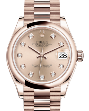 Rolex Lady-Datejust 31 Rose Gold Rose Diamond Dial & Smooth Domed Bezel President Bracelet 278275