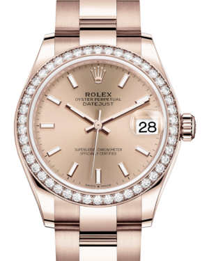 Rolex Lady-Datejust 31 Rose Gold Rose Index Dial & Diamond Bezel Oyster Bracelet 278285RBR