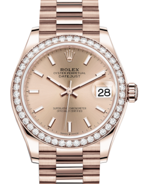 Rolex Lady-Datejust 31 Rose Gold Rose Index Dial & Diamond Bezel President Bracelet 278285RBR