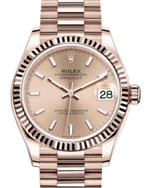 Rolex Lady-Datejust 31 Rose Gold Rose Index Dial & Fluted Bezel President Bracelet 278275