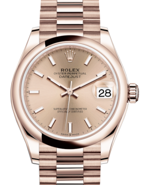 Rolex Lady-Datejust 31 Rose Gold Rose Index Dial & Smooth Domed Bezel President Bracelet 278245