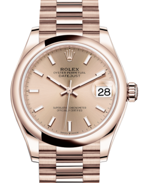 Rolex Lady-Datejust 31 Rose Gold Rose Index Dial & Smooth Domed Bezel President Bracelet 278275