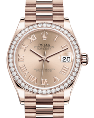 Rolex Lady-Datejust 31 Rose Gold Rose Roman Dial & Diamond Bezel President Bracelet 278285RBR