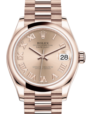 Rolex Lady-Datejust 31 Rose Gold Rose Roman Dial & Smooth Domed Bezel President Bracelet 278275