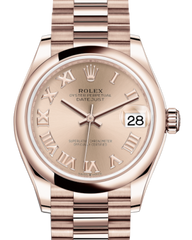 Rolex Lady-Datejust 31 Rose Gold Rose Roman Dial & Smooth Domed Bezel President Bracelet 278245