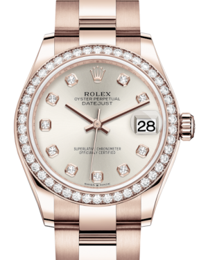 Rolex Lady-Datejust 31 Rose Gold Silver Diamond Dial & Diamond Bezel Oyster Bracelet 278285RBR
