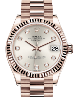 Rolex Lady-Datejust 31 Rose Gold Silver Diamond Dial & Fluted Bezel President Bracelet 278275