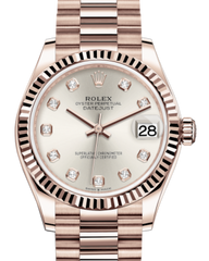 Rolex Lady-Datejust 31 Rose Gold Silver Diamond Dial & Fluted Bezel President Bracelet 278275