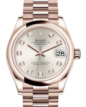 Rolex Lady-Datejust 31 Rose Gold Silver Diamond Dial & Smooth Domed Bezel President Bracelet 278245