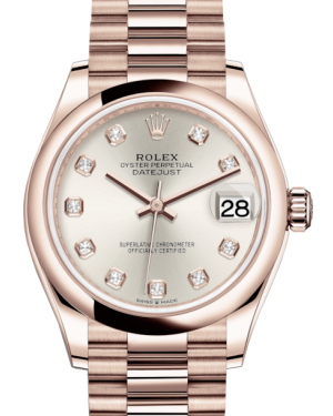 Rolex Lady-Datejust 31 Rose Gold Silver Diamond Dial & Smooth Domed Bezel President Bracelet 278275