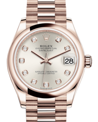 Rolex Lady-Datejust 31 Rose Gold Silver Diamond Dial & Smooth Domed Bezel President Bracelet 278245