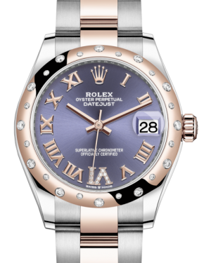 Rolex Lady-Datejust 31 Rose Gold/Steel Aubergine Roman Diamond VI Dial & Domed Set with Diamonds Bezel Oyster Bracelet 278341RBR