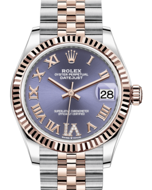 Rolex Lady-Datejust 31 Rose Gold/Steel Aubergine Roman Diamond VI Dial & Fluted Bezel Jubilee Bracelet 278271 - Fresh - NY WATCH LAB 