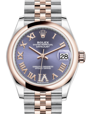 Rolex Lady-Datejust 31 Rose Gold/Steel Aubergine Roman Diamond VI Dial & Smooth Domed Bezel Jubilee Bracelet 278241 - Fresh - NY WATCH LAB 