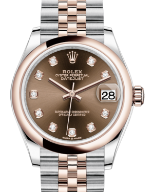 Rolex Lady-Datejust 31 Rose Gold/Steel Chocolate Diamond Dial & Smooth Domed Bezel Jubilee Bracelet 278241 - Fresh - NY WATCH LAB 