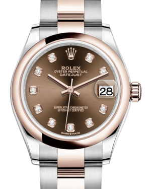 Rolex Lady-Datejust 31 Rose Gold/Steel Chocolate Diamond Dial & Smooth Domed Bezel Oyster Bracelet 278241 - Fresh - NY WATCH LAB 