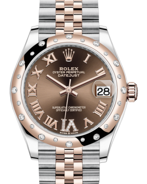 Rolex Lady-Datejust 31 Rose Gold/Steel Chocolate Roman Diamond VI Dial & Domed Set with Diamonds Bezel Jubilee Bracelet 278341RBR