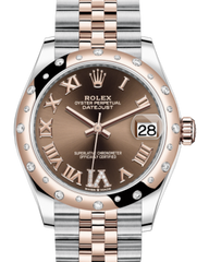 Rolex Lady-Datejust 31 Rose Gold/Steel Chocolate Roman Diamond VI Dial & Domed Set with Diamonds Bezel Jubilee Bracelet 278341RBR
