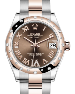 Rolex Lady-Datejust 31 Rose Gold/Steel Chocolate Roman Diamond VI Dial & Domed Set with Diamonds Bezel Oyster Bracelet 278341RBR