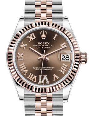 Rolex Lady-Datejust 31 Rose Gold/Steel Chocolate Roman Diamond VI Dial & Fluted Bezel Jubilee Bracelet 278271 - Fresh - NY WATCH LAB 