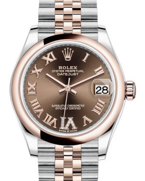 Rolex Lady-Datejust 31 Rose Gold/Steel Chocolate Roman Diamond VI Dial & Smooth Domed Bezel Jubilee Bracelet 278241 - Fresh - NY WATCH LAB 