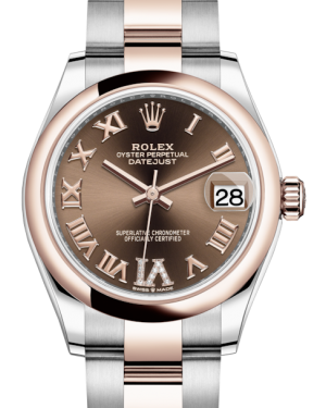 Rolex Lady-Datejust 31 Rose Gold/Steel Chocolate Roman Diamond VI Dial & Smooth Domed Bezel Oyster Bracelet 278241 - Fresh - NY WATCH LAB 