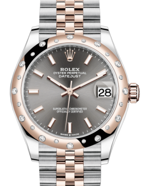 Rolex Lady-Datejust 31 Rose Gold/Steel Rhodium Index Dial & Domed Set with Diamonds Bezel Jubilee Bracelet 278341RBR - Fresh - NY WATCH LAB 
