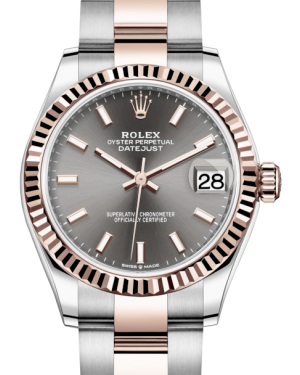 Rolex Lady-Datejust 31 Rose Gold/Steel Rhodium Index Dial & Fluted Bezel Oyster Bracelet 278271 - Fresh - NY WATCH LAB 