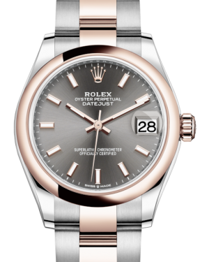 Rolex Lady-Datejust 31 Rose Gold/Steel Rhodium Index Dial & Smooth Domed Bezel Oyster Bracelet 278241 - Fresh - NY WATCH LAB 