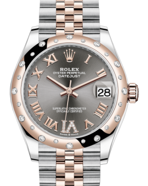 Rolex Lady-Datejust 31 Rose Gold/Steel Rhodium Roman Diamond VI Dial & Domed Set with Diamonds Bezel Jubilee Bracelet 278341RBR - Fresh - NY WATCH LAB 
