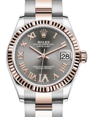 Rolex Lady-Datejust 31 Rose Gold/Steel Rhodium Roman Diamond VI Dial & Fluted Bezel Oyster Bracelet 278271 - Fresh - NY WATCH LAB 