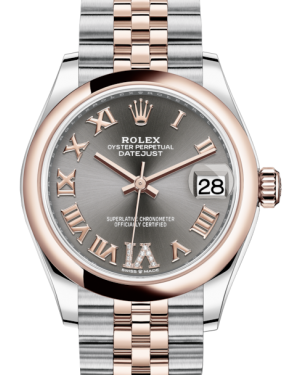 Rolex Lady-Datejust 31 Rose Gold/Steel Rhodium Roman Diamond VI Dial & Smooth Domed Bezel Jubilee Bracelet 278241 - Fresh - NY WATCH LAB 