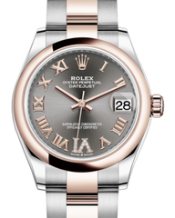 Rolex Lady-Datejust 31 Rose Gold/Steel Rhodium Roman Diamond VI Dial & Smooth Domed Bezel Oyster Bracelet 278241 - Fresh - NY WATCH LAB 