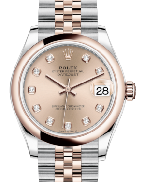 Rolex Lady-Datejust 31 Rose Gold/Steel Rose Diamond Dial & Smooth Domed Bezel Jubilee Bracelet 278241 - Fresh - NY WATCH LAB 