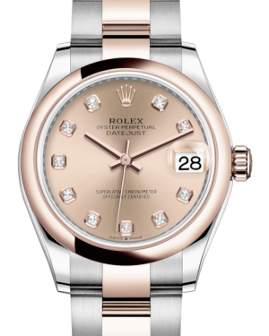 Rolex Lady-Datejust 31 Rose Gold/Steel Rose Diamond Dial & Smooth Domed Bezel Oyster Bracelet 278241 - Fresh - NY WATCH LAB 