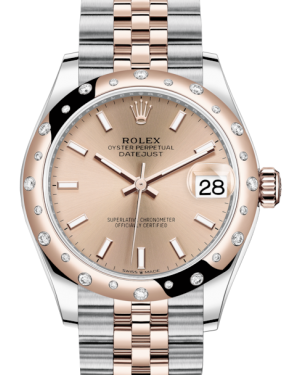 Rolex Lady-Datejust 31 Rose Gold/Steel Rose Index Dial & Domed Set with Diamonds Bezel Jubilee Bracelet 278341RBR - Fresh - NY WATCH LAB 